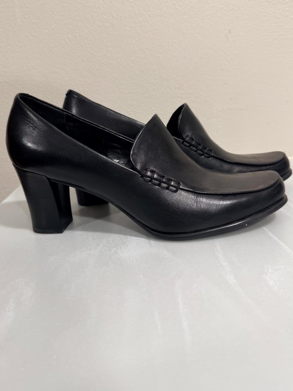 Classic Black Leather Franco Sarto Nolan Pump Loafers - Women's Dress Shoes sz 7
